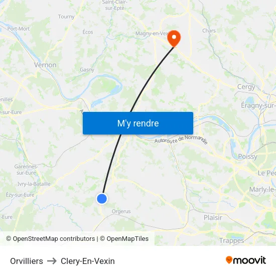 Orvilliers to Clery-En-Vexin map