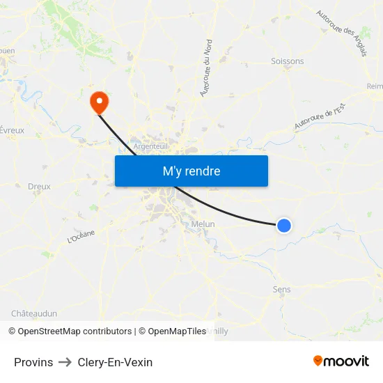 Provins to Clery-En-Vexin map