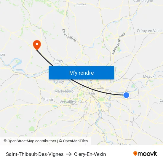 Saint-Thibault-Des-Vignes to Clery-En-Vexin map