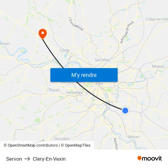 Servon to Clery-En-Vexin map