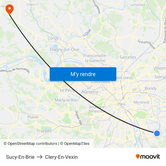 Sucy-En-Brie to Clery-En-Vexin map
