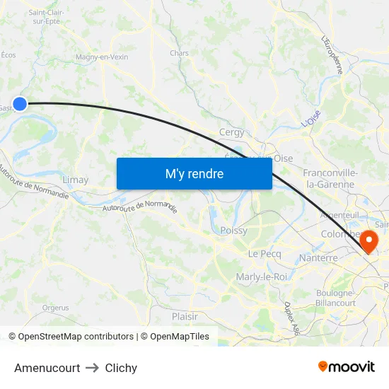 Amenucourt to Clichy map