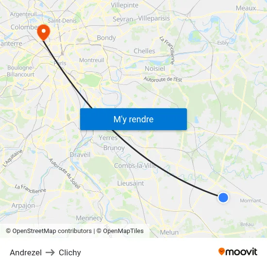 Andrezel to Clichy map