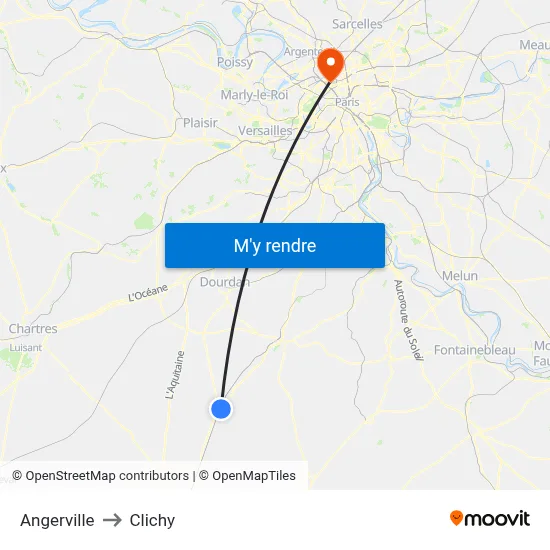 Angerville to Clichy map