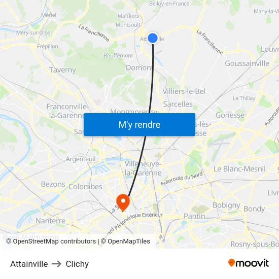 Attainville to Clichy map