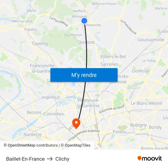 Baillet-En-France to Clichy map