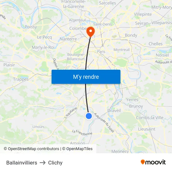 Ballainvilliers to Clichy map