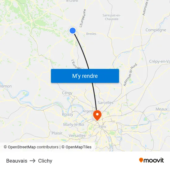 Beauvais to Clichy map