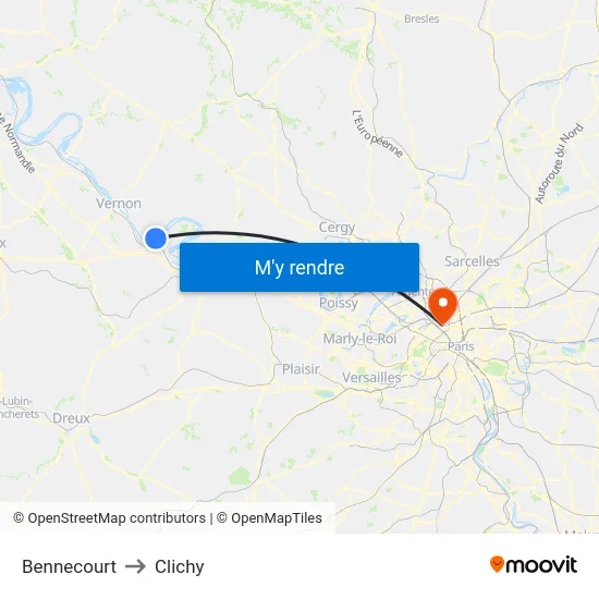 Bennecourt to Clichy map