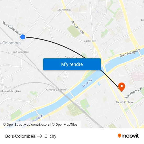 Bois-Colombes to Clichy map