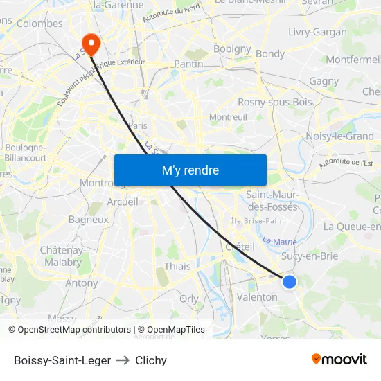 Boissy-Saint-Leger to Clichy map
