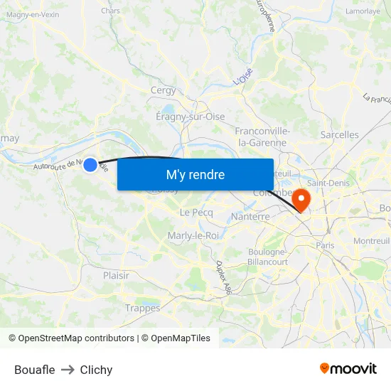 Bouafle to Clichy map