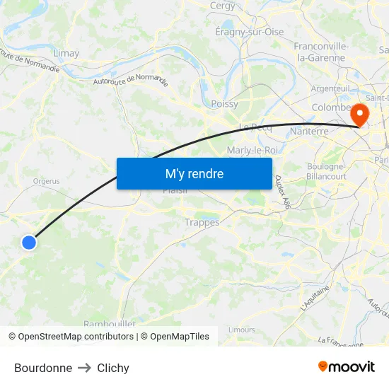 Bourdonne to Clichy map