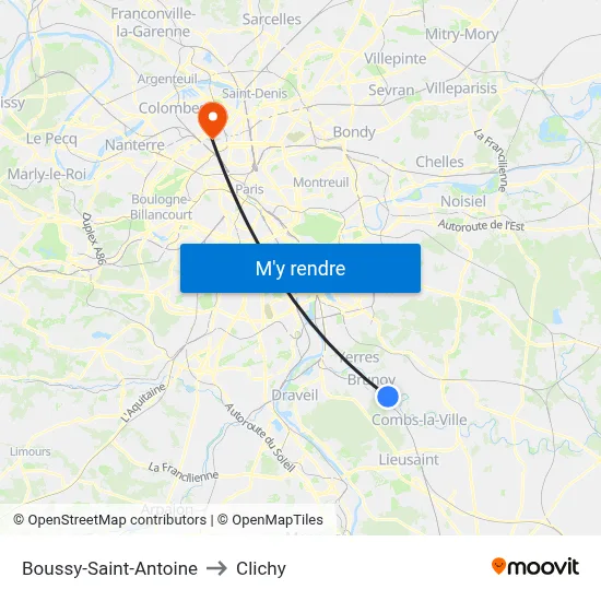 Boussy-Saint-Antoine to Clichy map