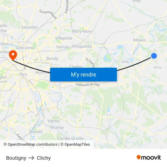 Boutigny to Clichy map