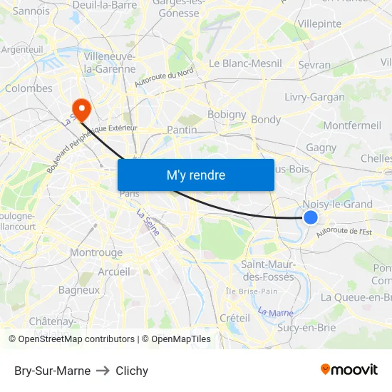 Bry-Sur-Marne to Clichy map