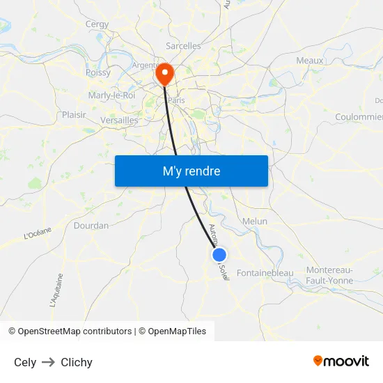Cely to Clichy map