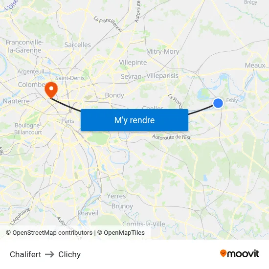 Chalifert to Clichy map