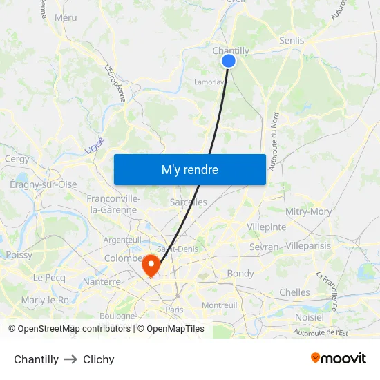 Chantilly to Clichy map