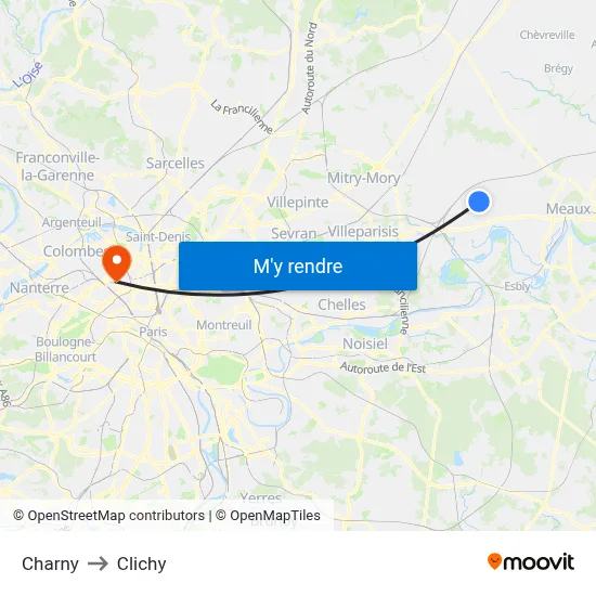Charny to Clichy map