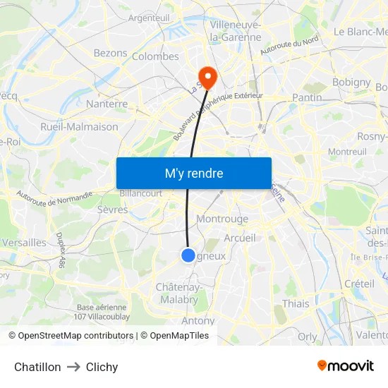 Chatillon to Clichy map