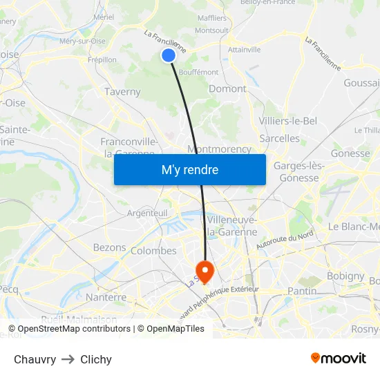 Chauvry to Clichy map