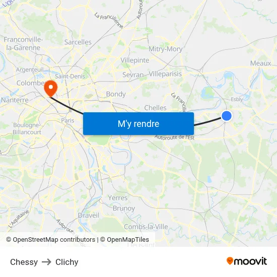 Chessy to Clichy map