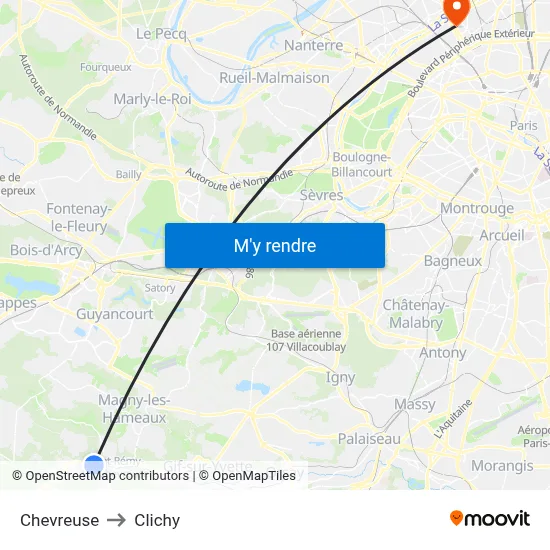 Chevreuse to Clichy map