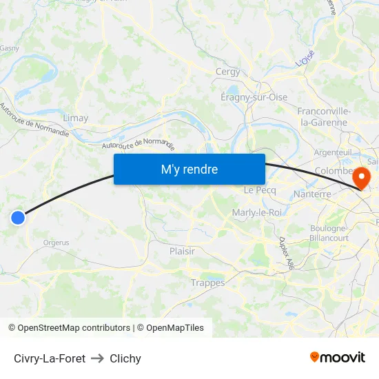 Civry-La-Foret to Clichy map