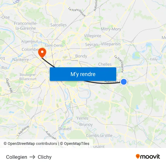 Collegien to Clichy map