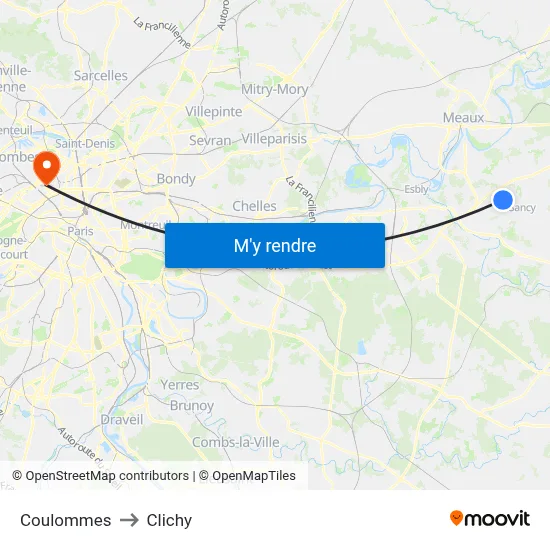 Coulommes to Clichy map