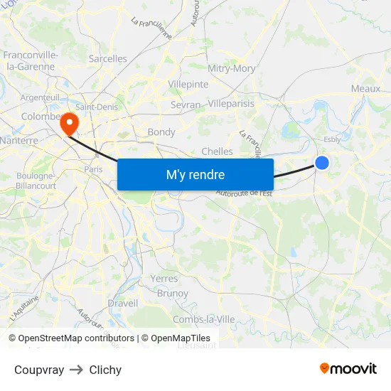 Coupvray to Clichy map