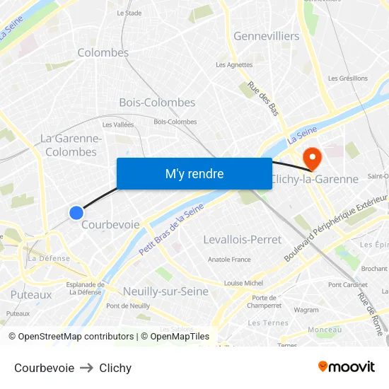 Courbevoie to Clichy map