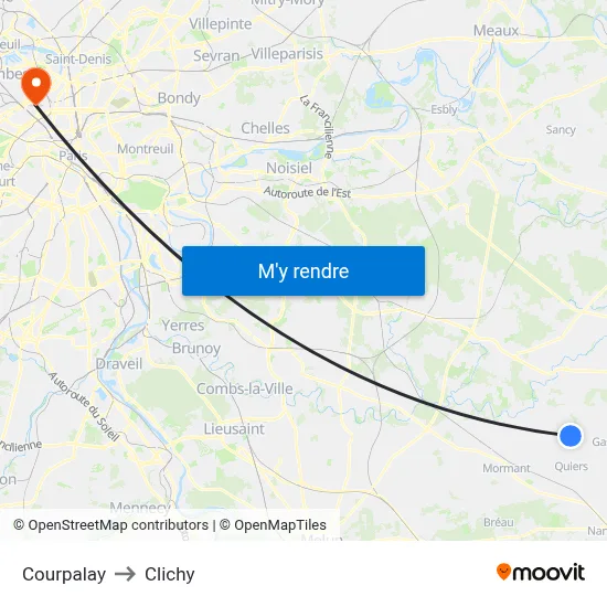Courpalay to Clichy map