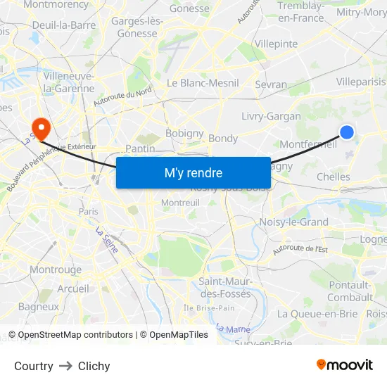 Courtry to Clichy map
