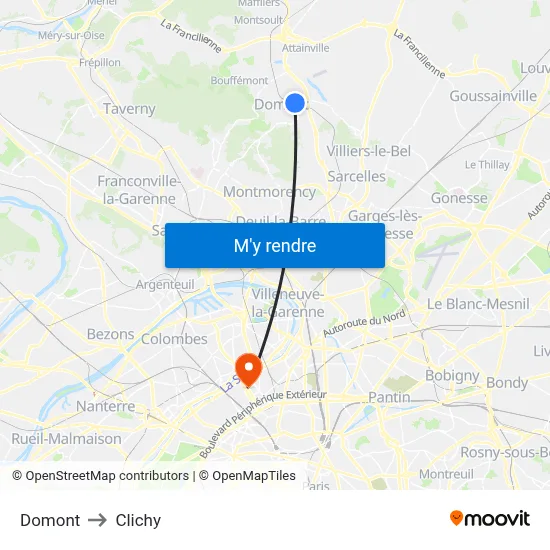 Domont to Clichy map