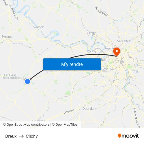 Dreux to Clichy map