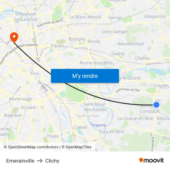 Emerainville to Clichy map