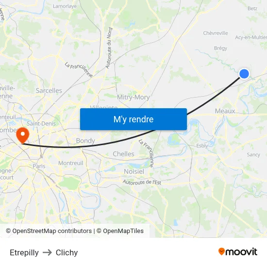 Etrepilly to Clichy map