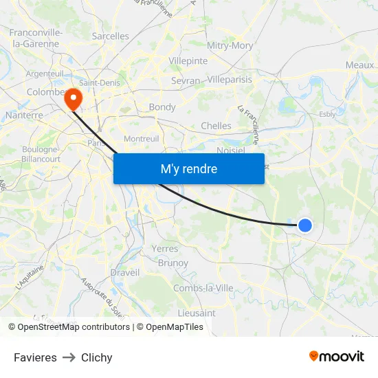 Favieres to Clichy map
