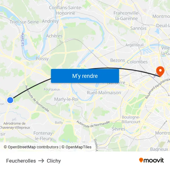 Feucherolles to Clichy map