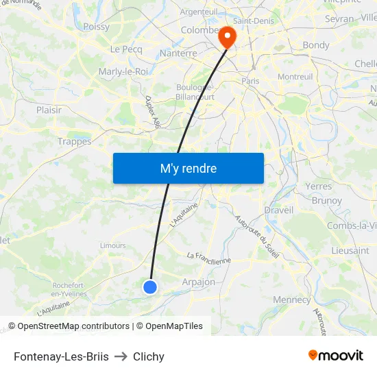 Fontenay-Les-Briis to Clichy map