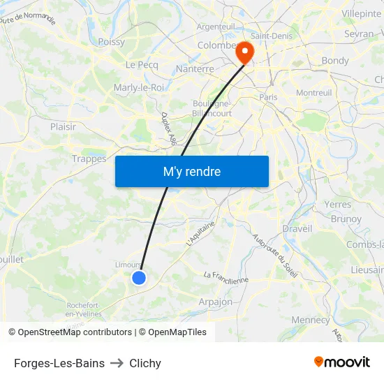 Forges-Les-Bains to Clichy map