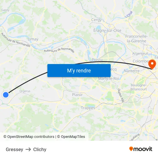 Gressey to Clichy map