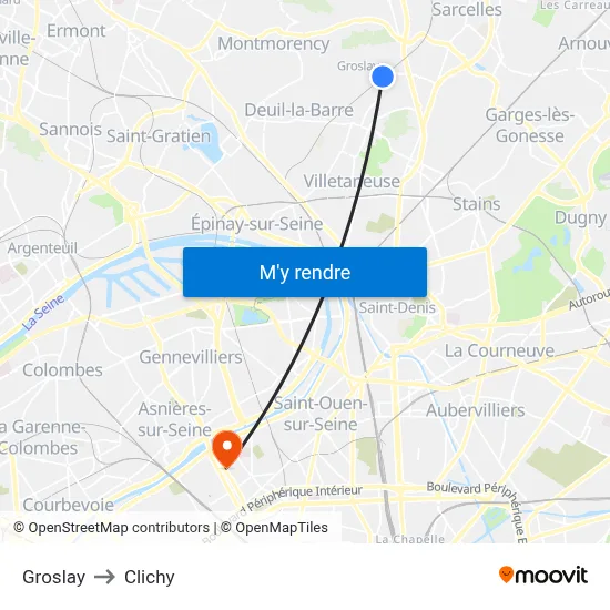 Groslay to Clichy map