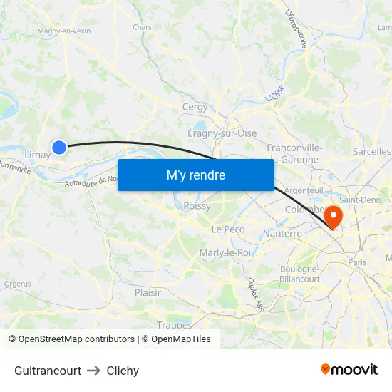 Guitrancourt to Clichy map