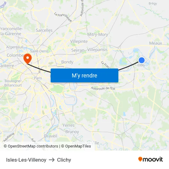 Isles-Les-Villenoy to Clichy map