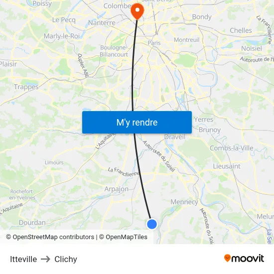 Itteville to Clichy map