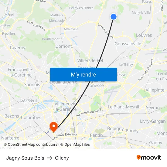 Jagny-Sous-Bois to Clichy map