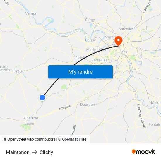 Maintenon to Clichy map